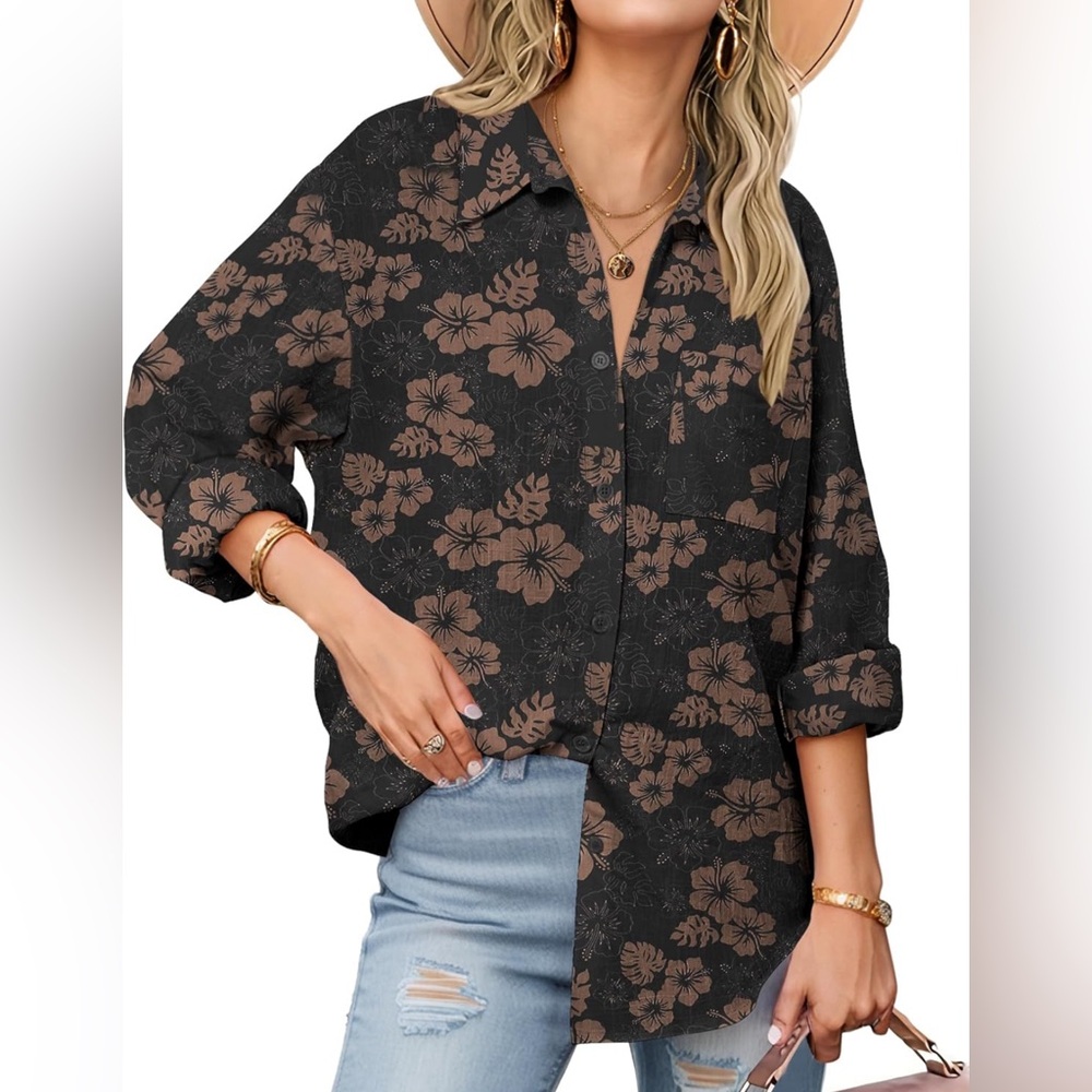 Zeagoo Womens Linen Button Down Shirts Long Sleeve Cotton-New With Tags